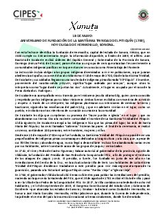 Primera página del PDF: ANIVERSARIO DE FUNDACIÓN DE LA SANTÍSIMA TRINIDAD DEL PITIQUÍN EN 1700 (HOY HERMOSILLO)
