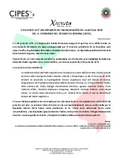 Primera página del PDF: ANIVERSARIO DE INAUGURACIÓN DE LA ACTUAL SEDE DEL CONGRESO DEL ESTADO DE SONORA (1979)