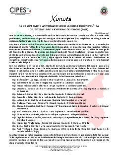 Primera página del PDF: 109 ANIVERSARIO DE LA CONSTITUCIÓN POLÍTICA DEL ESTADO DE SONORA (1917)